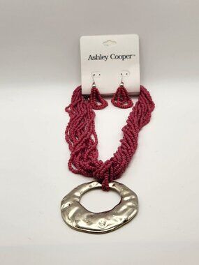 *SPECIAL* Ashley Cooper necklace & earring set pink silver tone NWT